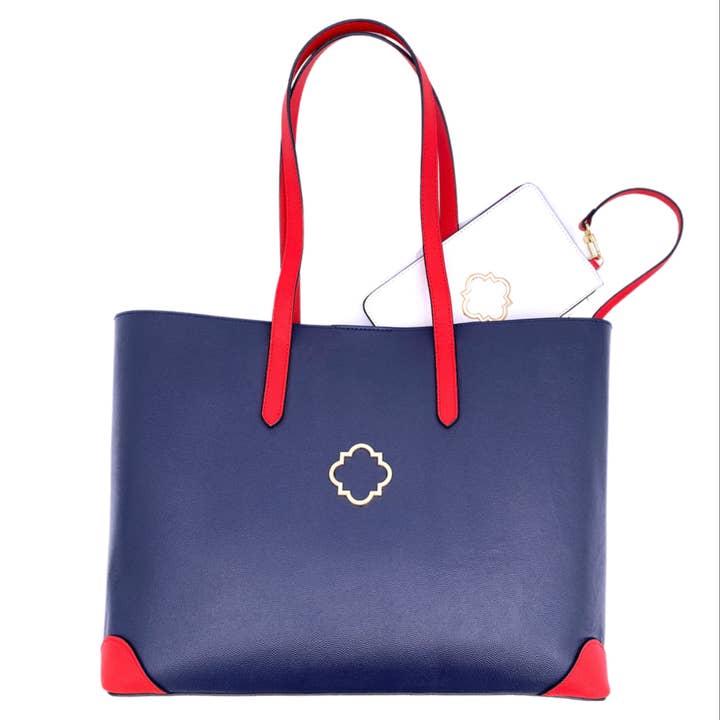 Borsa Atlas in blu scuro/rosso per la vendita all'ingrosso da parte di Darling and Company