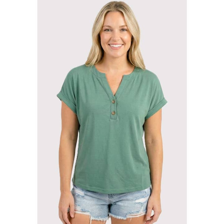 SOLID HENLEY BUTTON NECK TOP for wholesale by STACCATO