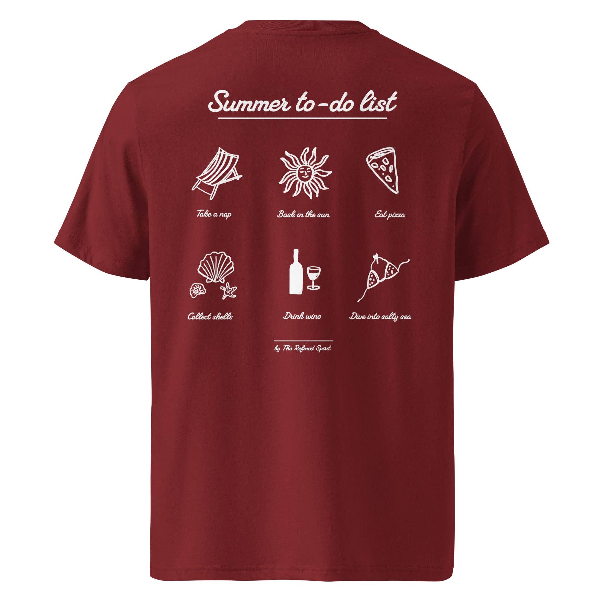 The Refined Spirit - Vendita all'ingrosso Maglietta serigrafata - Unisex - Lista delle cose da fare in estate - T-shirt biologica10