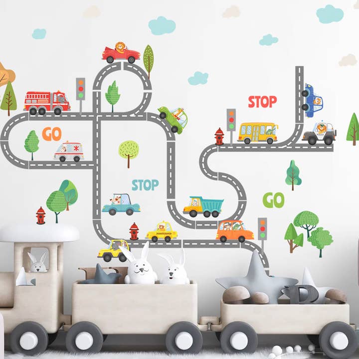 Animal Drivers Racing Track Removable Wall Decal for wholesale by WallKoala