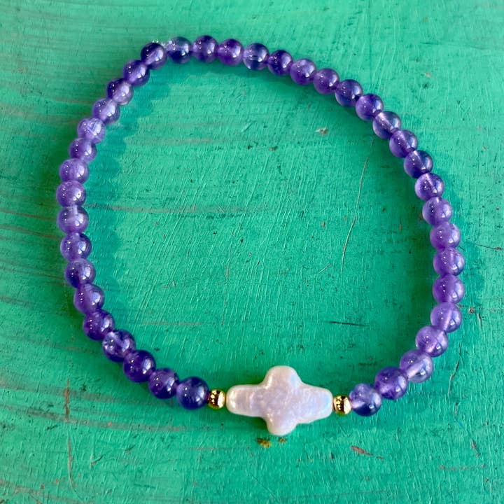 Love and Honor Jesus LLC - Wholesale Beaded Bracelet - Natural Stone Freshwater Pearl Cross Bracelet1