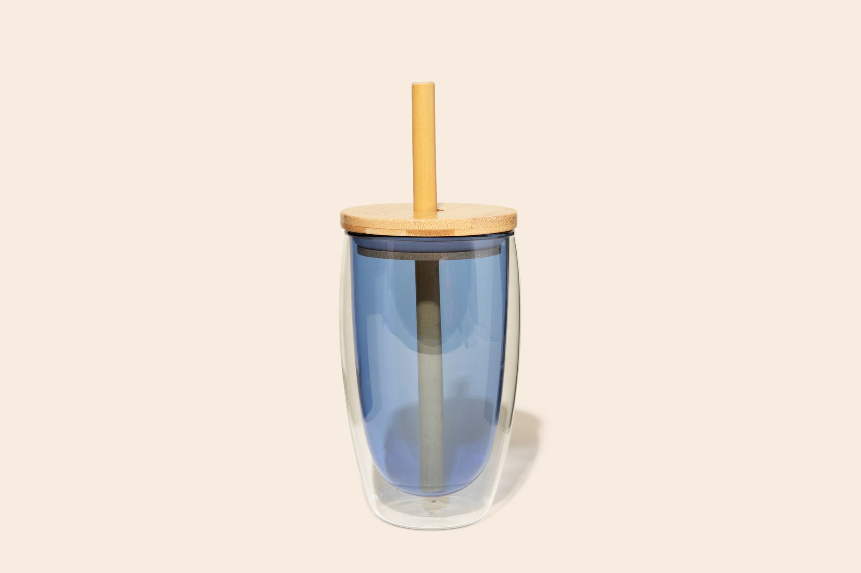 Bamboo Switch - Wholesale Drinkglas/beker - Herbruikbare glazen beker met bamboe deksel en rietje0