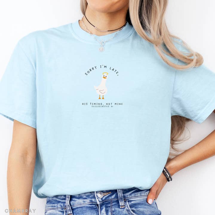 Faith & Life Christian Brands - Wholesale Screen Printed T-Shirt - Women's - Sorry I'm Late, His Timing Not Mine Cute Graphic T-Shirt12
