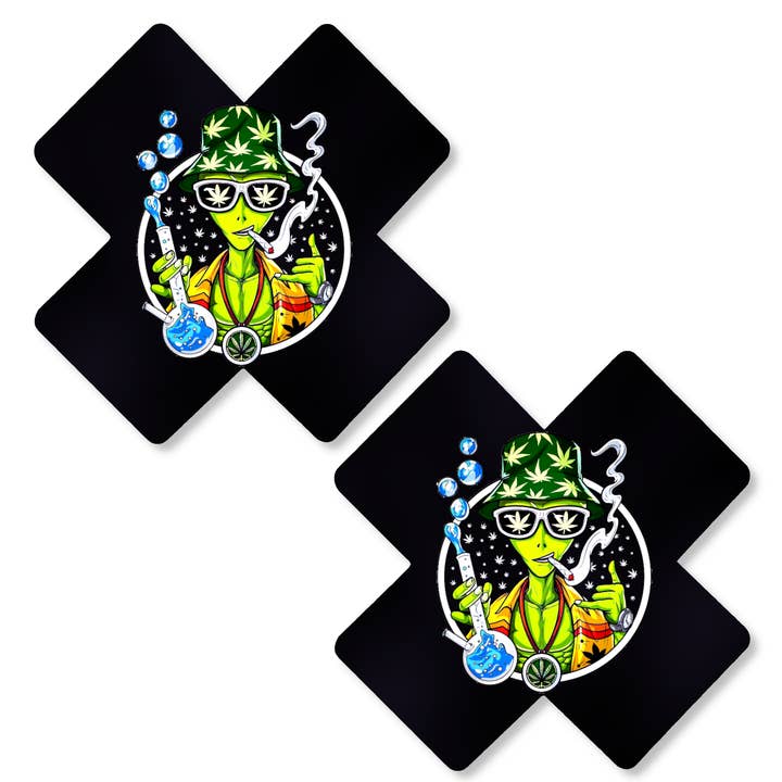 Niptees - Wholesale Nipple Pasties - Women's - Smoking Alien Nipple Cover Pasties | Fun for Festivals5