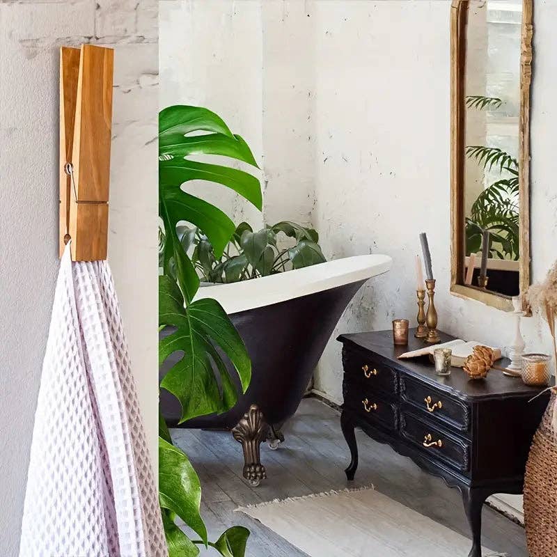 Huis Van Merken – wholesale Väggkrok – Skandinavisk design extra stor rustik handdukshållare i trä med krokar2