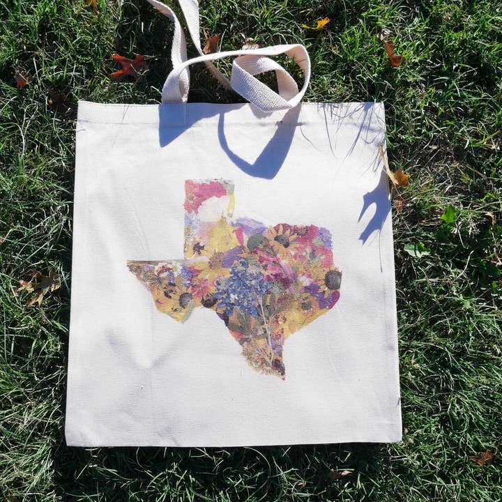 Remedy Designs - Wholesale Tote bag – Women's - Pressed Flower Texas Tote Bag | Native Wildflower Collage Design | 100% Cotton Eco-Friendly Tote6