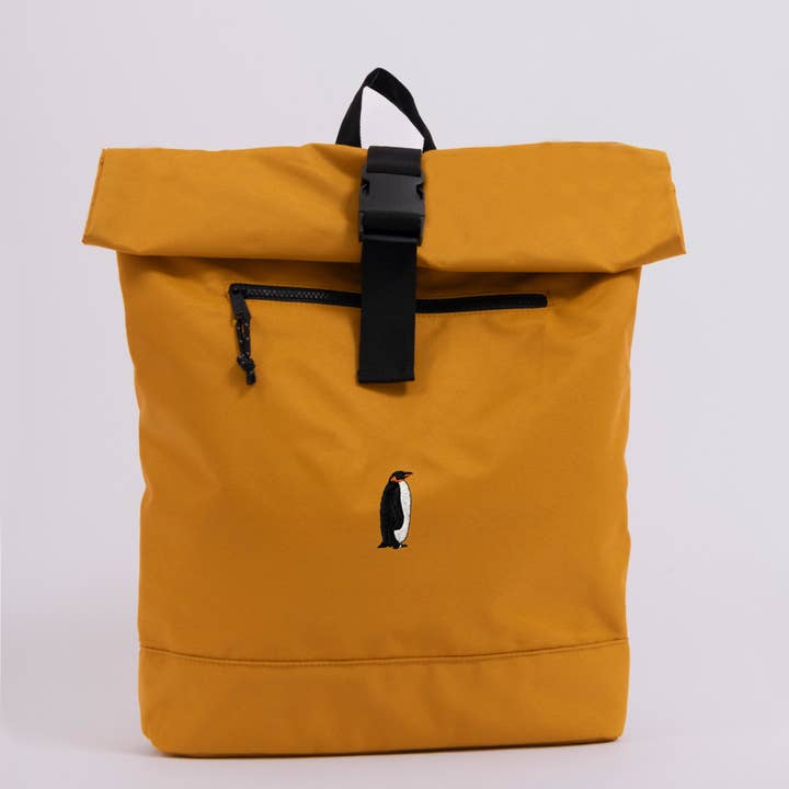 penguin recycled roll-top backpack for wholesale by Big Wild Thought