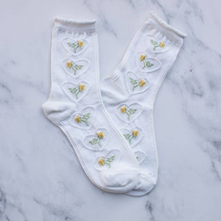 Tiepology – Meias - Mulher por atacado – Meias Casuais Femininas Vintage com Rosas e Corações8