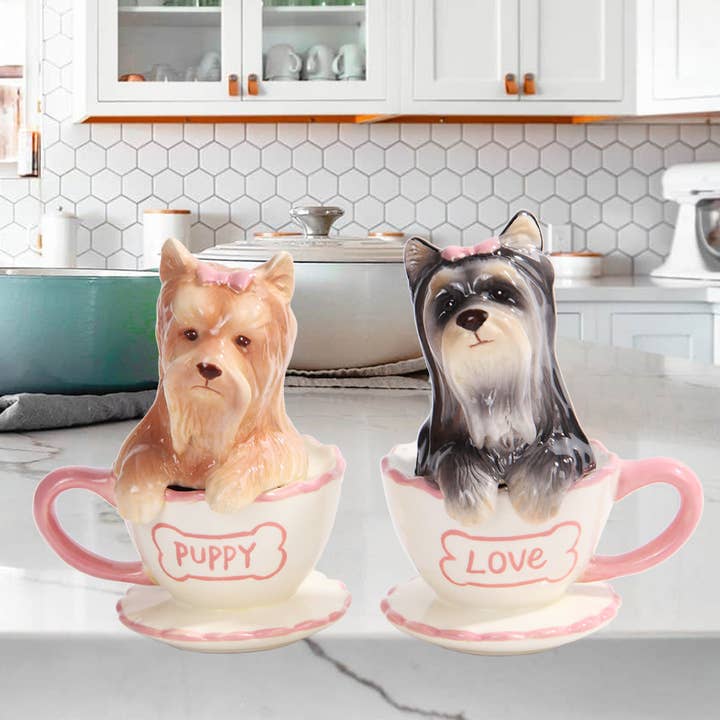 Pacific Trading - Wholesale Salt & Pepper Shaker Set - Yorkie Teacups Salt and Pepper Shaker Set
