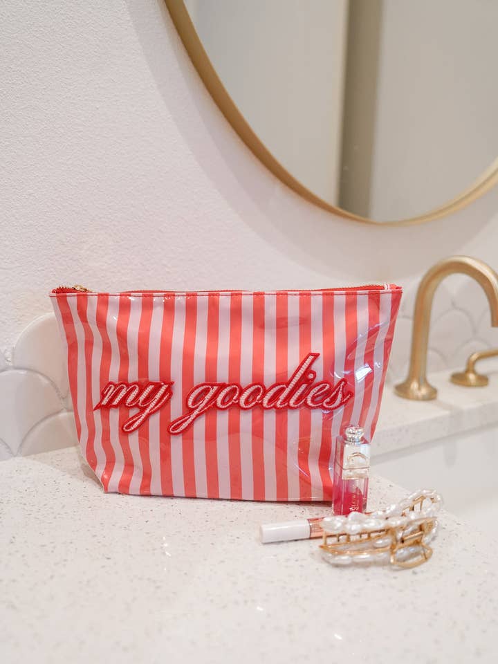 My Goodies - Pink & Red Stripes Clear Coat Bag for wholesale by KENZKUSTOMZ