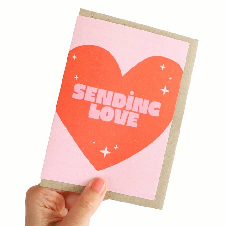 Sending Love (Pink + Red) Greeting Card for wholesale by Julia Ockert