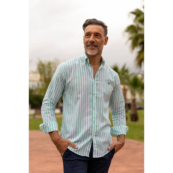Green Striped Linen Shirt | Baza for wholesale by Custi Mikelo: Made in Spain