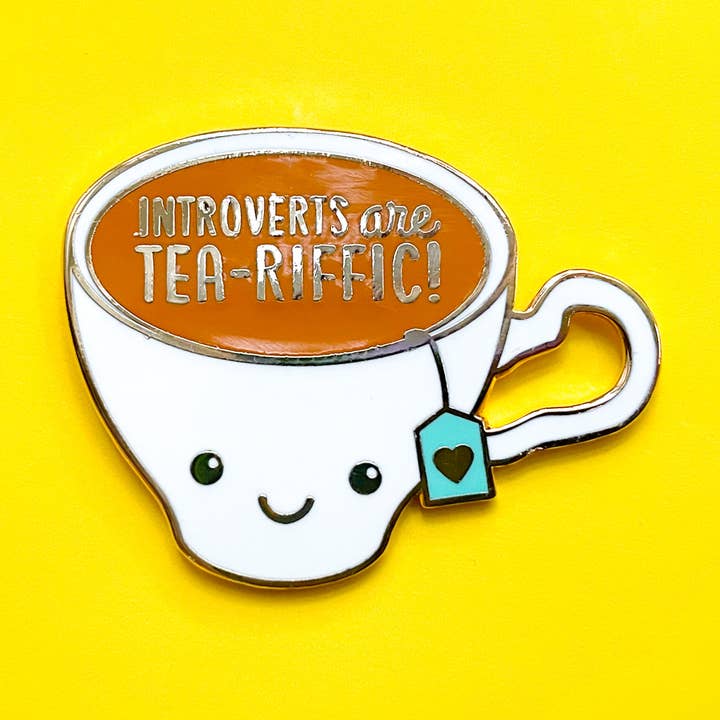 Tiny Bee Cards - Wholesale Lapel Pin/Button - Introvert Enamel Pin "Introverts are Tea-Riffic"
