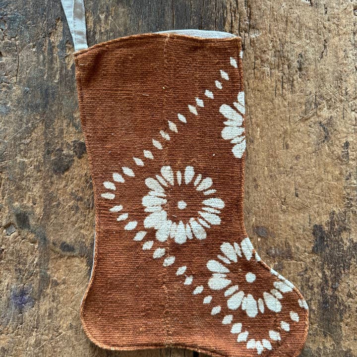 Bloom & Co. - Wholesale Holiday Stocking - Mustard Flower Mudcloth Linen Holiday Stocking