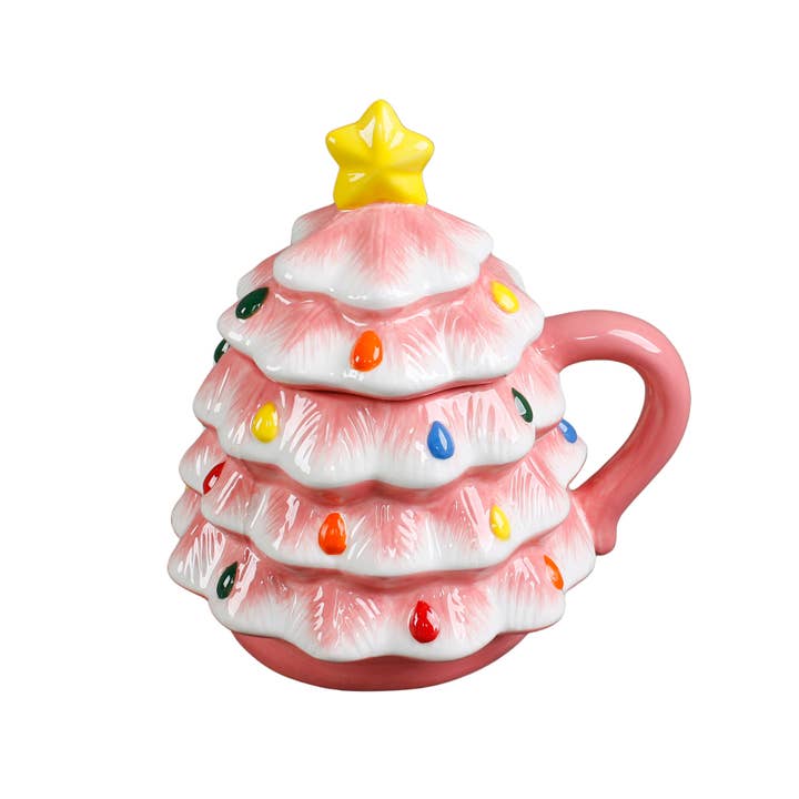 Flora Bunda Inc - Wholesale Coffee mug - 18 OZ Pink Xmas Tree Ceramic Mug with Lid1