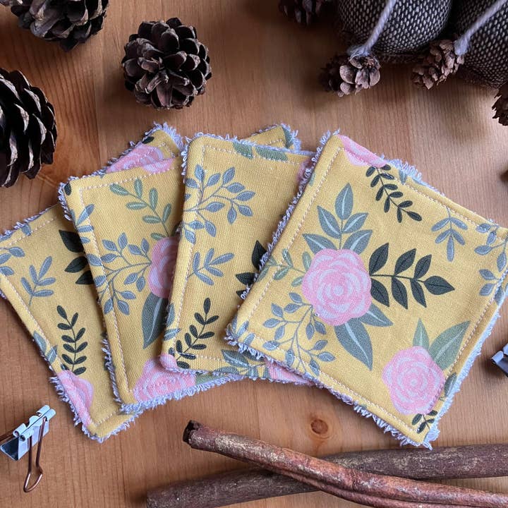 SH Designs ā wholesale Face & body wipes ā Reusable Face Wipes, Yellow Floral Patterned Square Handmade4