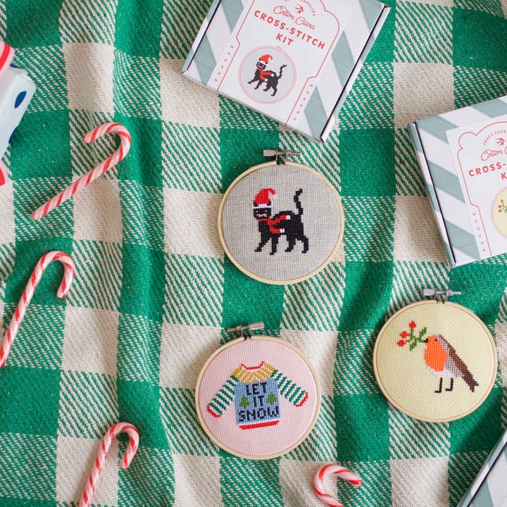 Cotton Clara Craft Kits & Supplies - Wholesale Embroidery/Cross Stitch Supplies - Let It Snow Sweater Beginner Counted Cross Stitch Kit5