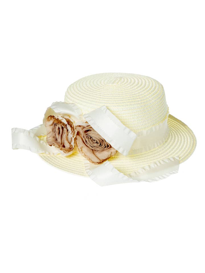 Chapeau Fedoras en paille en tissu Rose Bow pour la vente par Ole