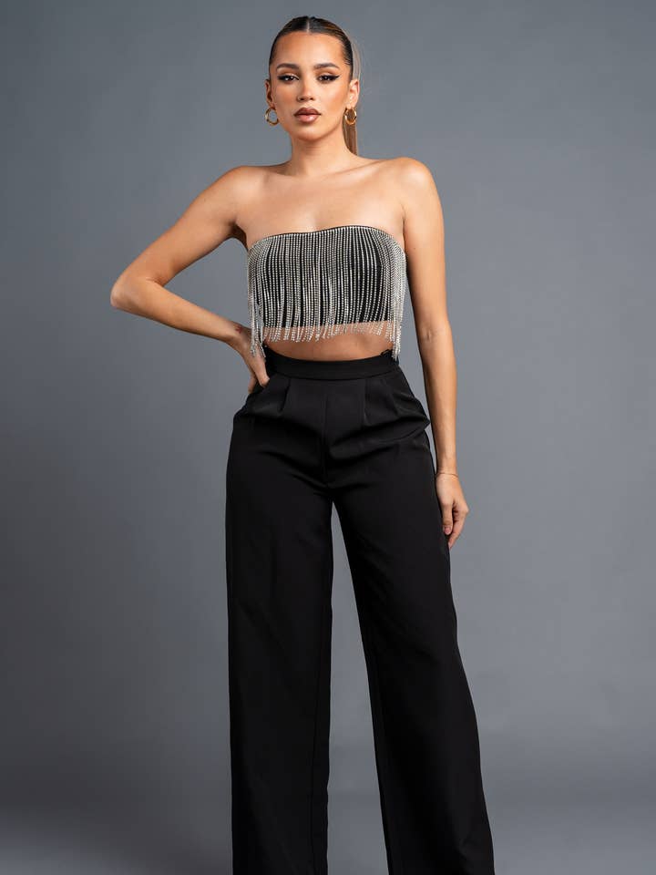 PS9698ETP_LUXE RHINESTEN FRYNSE TUBE TOP & BUKSESÆT for engroshandel hos PRIVY