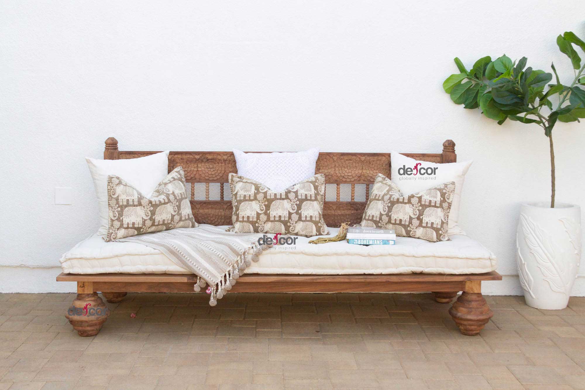 De-cor - Vente Banquette - Banquette-lit florale en bois récupéré naturel Lotus8