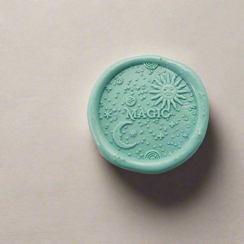 Soothi | Containers Of Creativity - Vente Tampon encreur/décoratif - Timbre à cacheter "Magique" Fantaisiste avec Soleil, Lune & Étoiles - Sceaux Envoûtants1