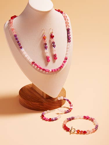 Square Semi Precious Stone Mixed Short Necklace for wholesale by Designature New York