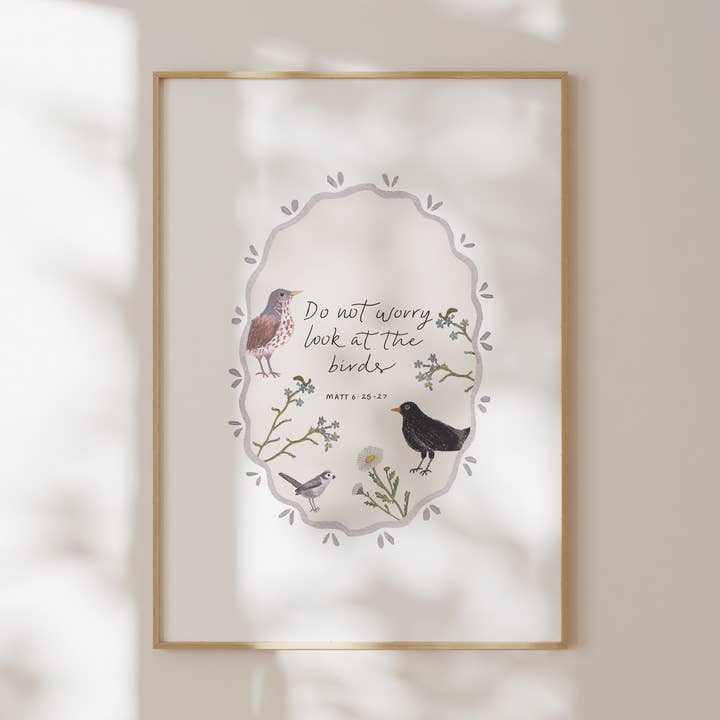 'Look at the birds' A4 Scripture Christian Wall Print for wholesale by The Hidden Pearl Studio