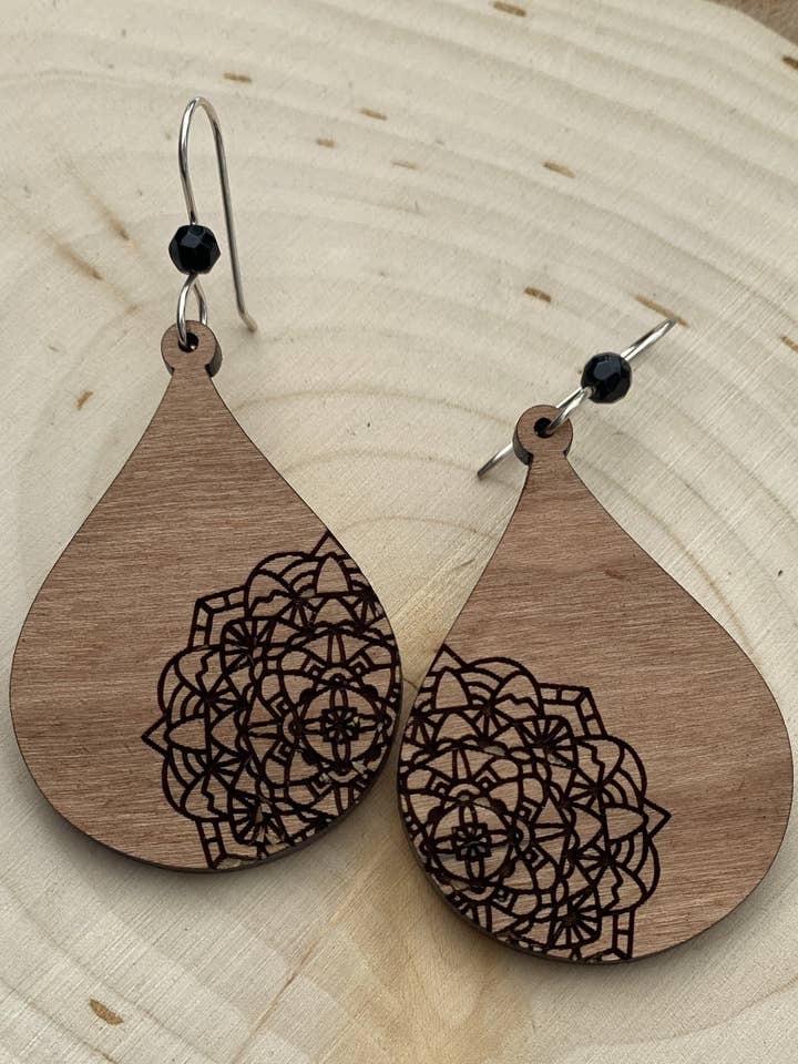 Brincos de mandala de moda Boho de madeira por atacado de Violet Lotus