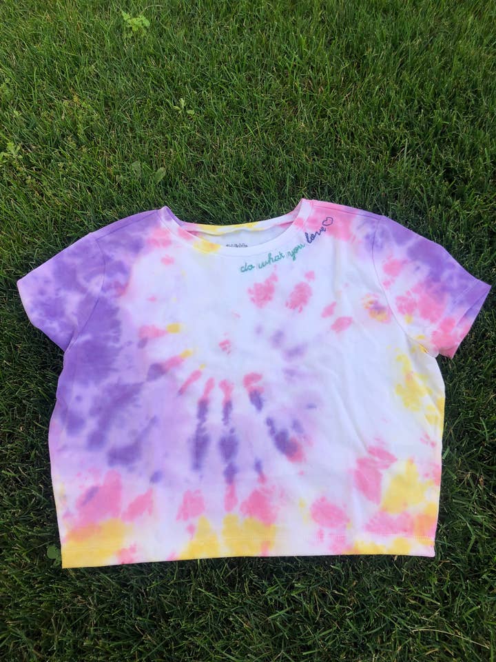 Adult Tie-Dye Embroidered Short Sleeve Crop Top for wholesale by To Tie-Dye for Clothing