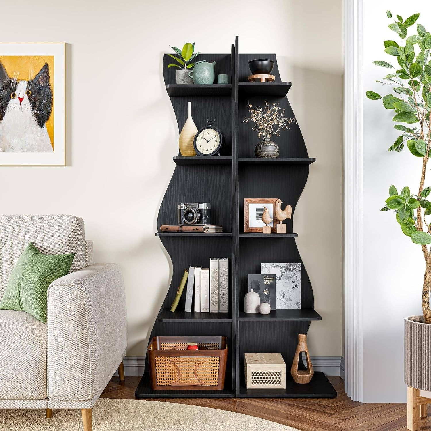 Black White 5 Tier Corner Shelf Wall Bookcase For Small Spaces for wholesale on Faire1