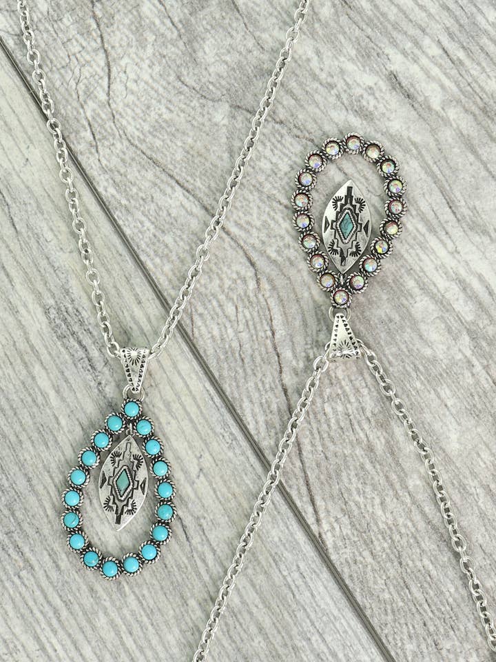 Western Rhinestone Open Teardrop Necklace for wholesale by SP Sophia Collection