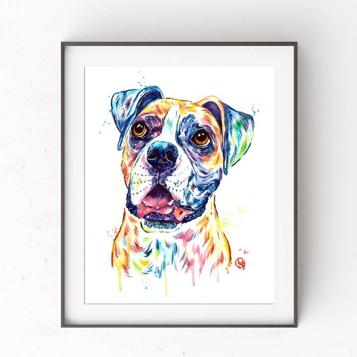 Boxer Art Print, Dog Mom, Dog Gifts, Pet memorial for wholesale by Whitehouse Art