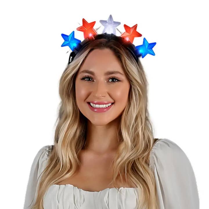 Blinkee.com, LLC - Wholesale Fashion Headband - Women's - Light Up RWB Patriotic Five Stars Headband