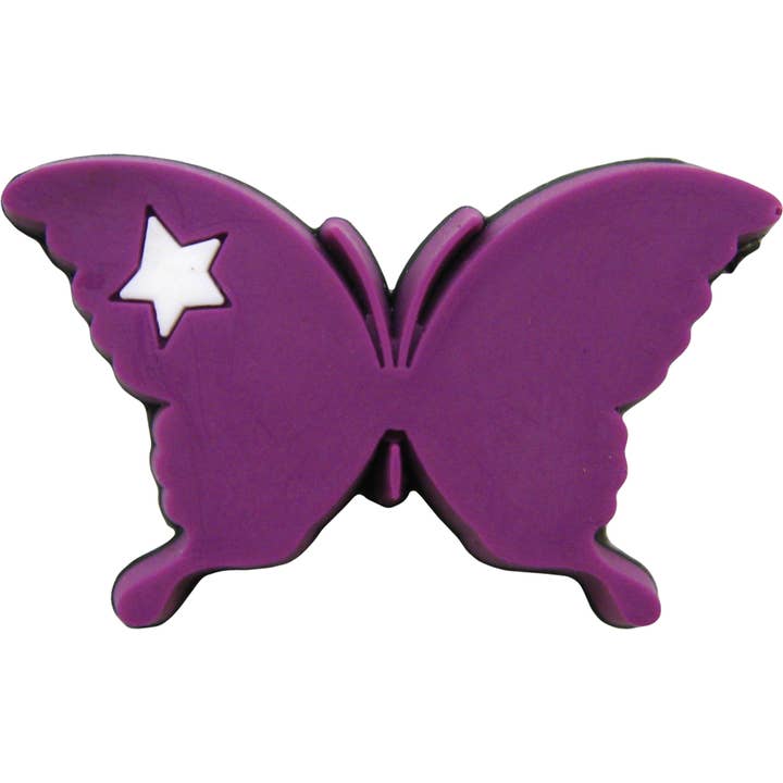 Spilla in gomma, farfalla, viola con stella bianca per la vendita all'ingrosso da parte di Square Deal Recordings & Supplies