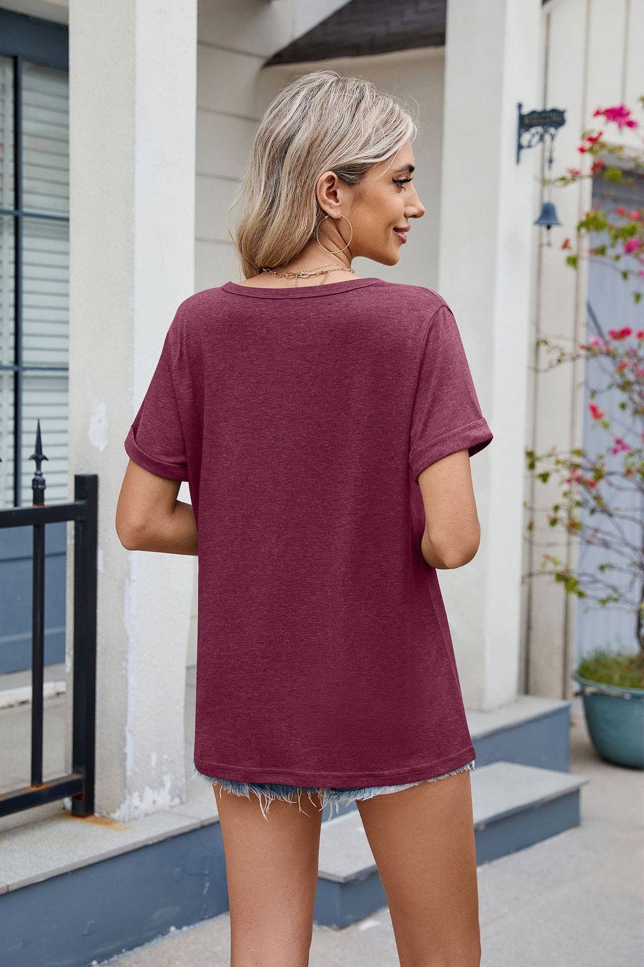 Lovesoft - Wholesale T-Shirt - Women's - V-Neck Loose Short Sleeve T-Shirt14