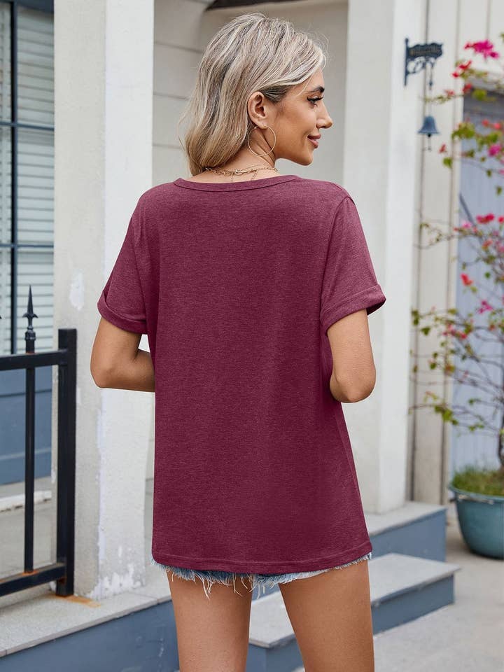 Lovesoft - Wholesale T-Shirt - Women's - V-Neck Loose Short Sleeve T-Shirt14