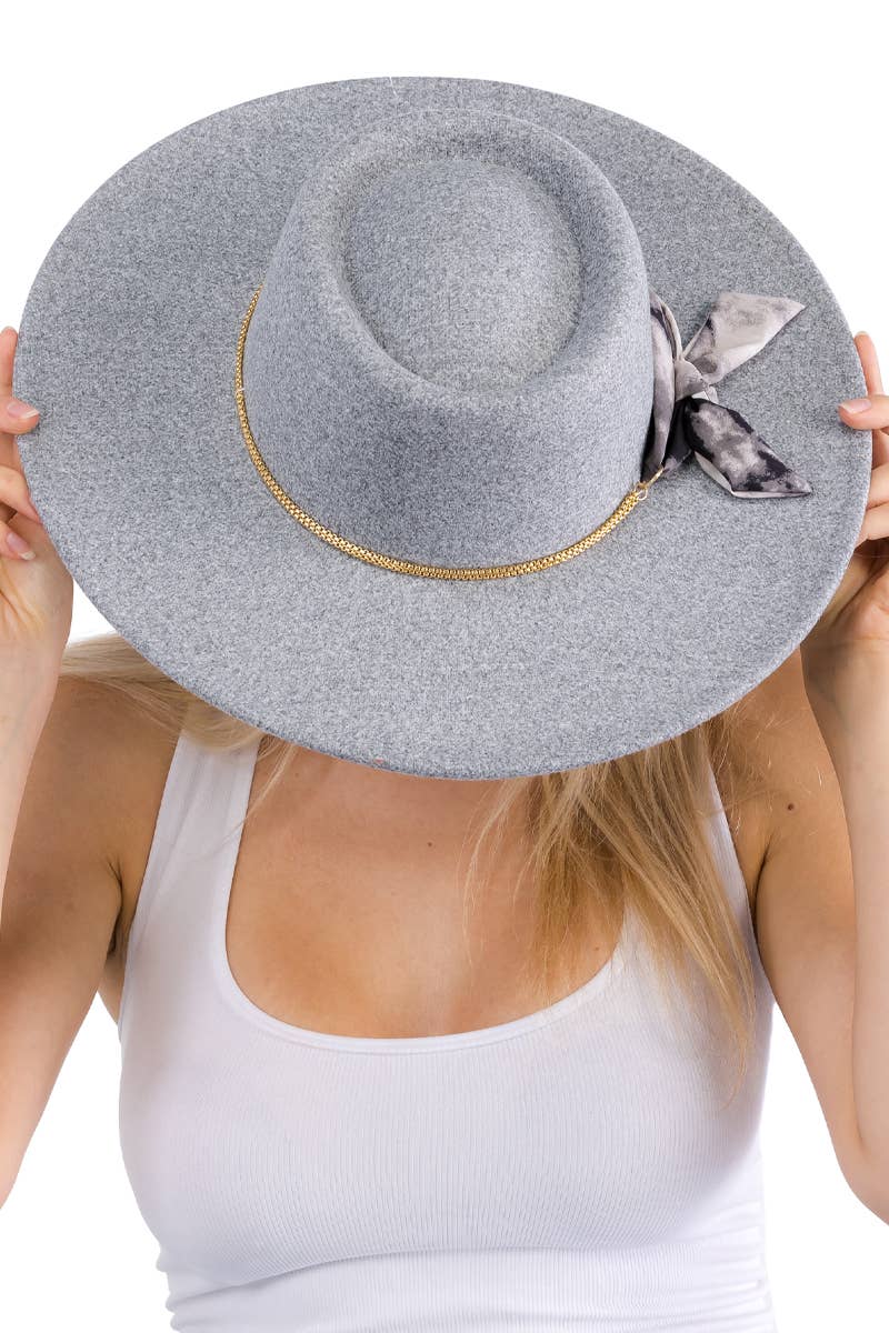 Cap Zone - Vendita all'ingrosso Fedora - Donna - Cappello rancher bolero in lana sintetica con nastro piccolo, catena oro e tesa larga30