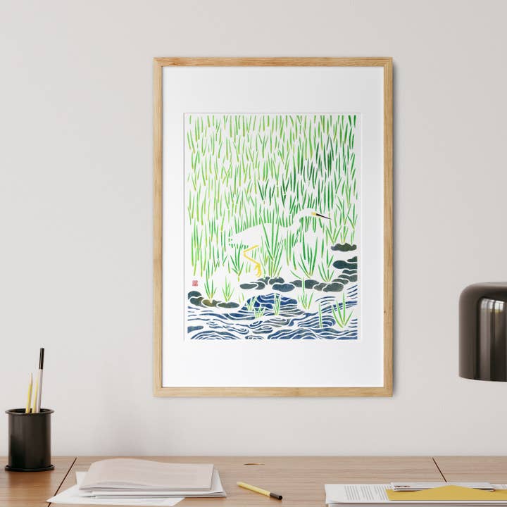 Mayuko Fujino Bird & Nature Art - Wholesale Art Print - Art print: Snowy Egret (11 x 14 inches)1