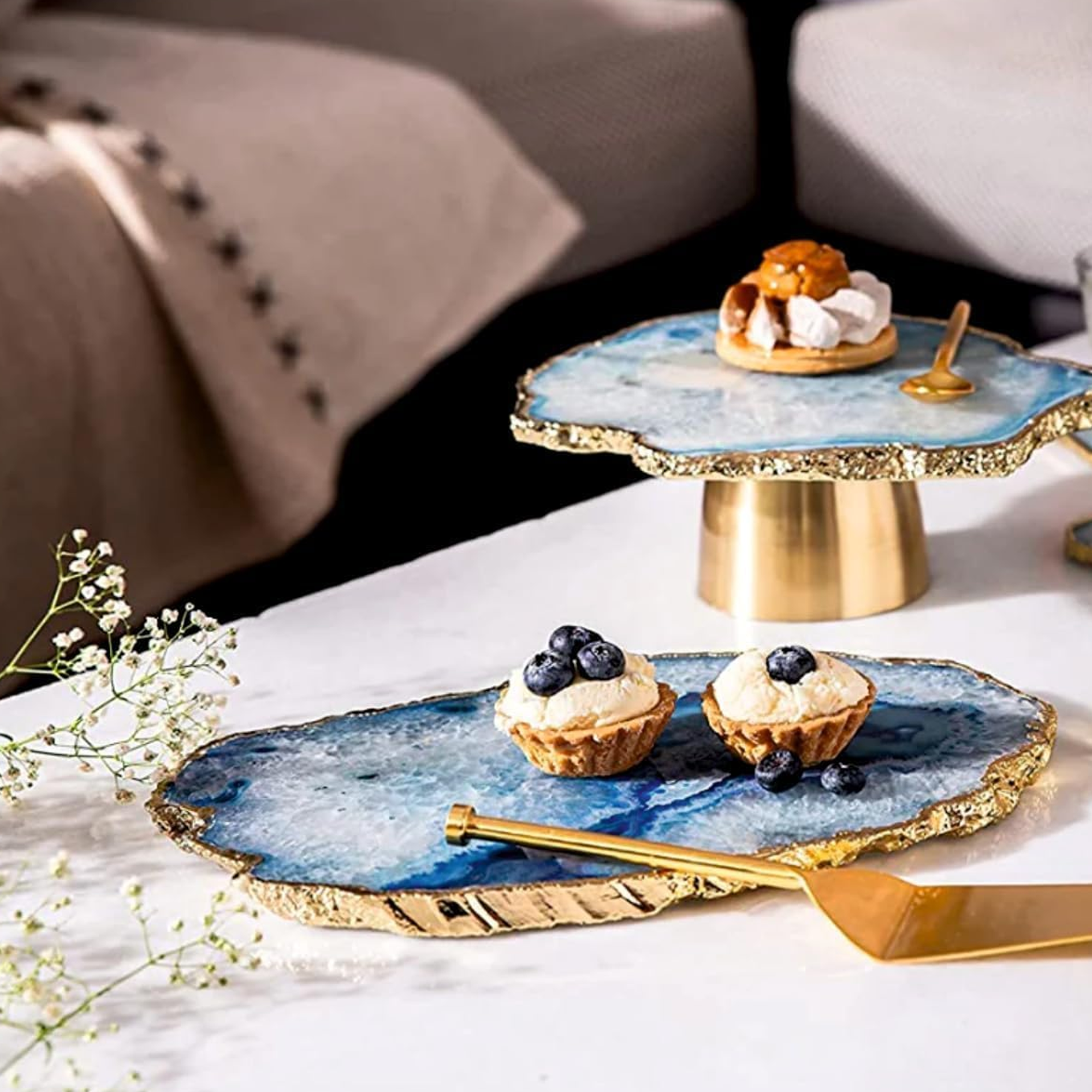 Serein Wellness - Wholesale Cheese Board - Blue Agate Cheese Board 11x7" Crystal Platter Tray6