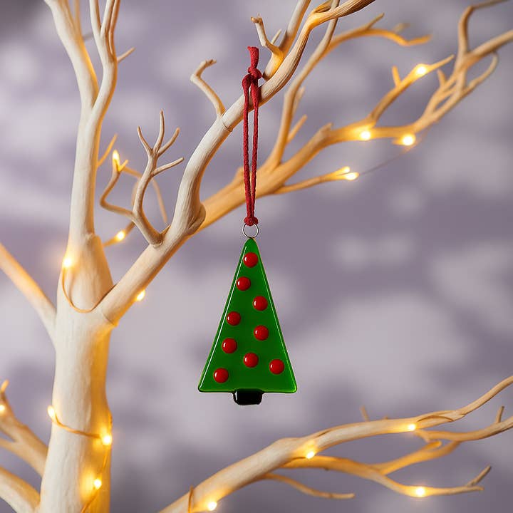 Ornamento per Albero di Natale in Vetro Fuso - Albero di Natale - Verde/Rosso per la vendita all'ingrosso da parte di Sienna Glass