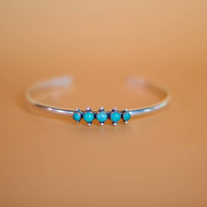 Moxie Maine - Wholesale Cuff Bracelet - 305: Turquoise & Sterling Silver Cluster Cuff Bracelet 9251