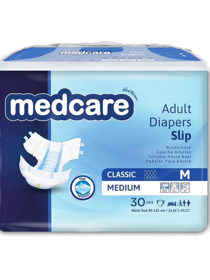 Couches pour adultes Medcare Slip Medium (33,46" – 49,21") pour la vente par Dicamedcare Solutions
