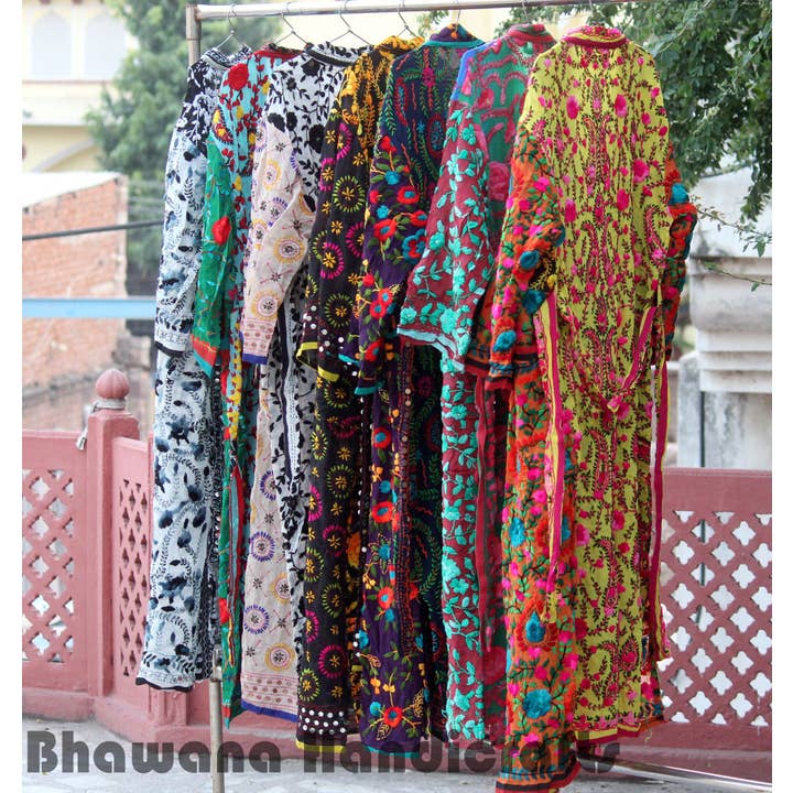 Bhawana Handicrafts - Wholesale Kimono - Women's - Designer Hand Embroidered Phulkari Boho Long Kimono Jacket