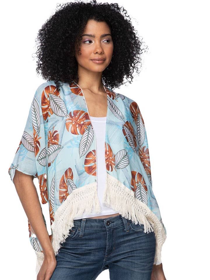 Soft Hand Luxury Fringe Edge Crop Kimono for wholesale by Pool to Party