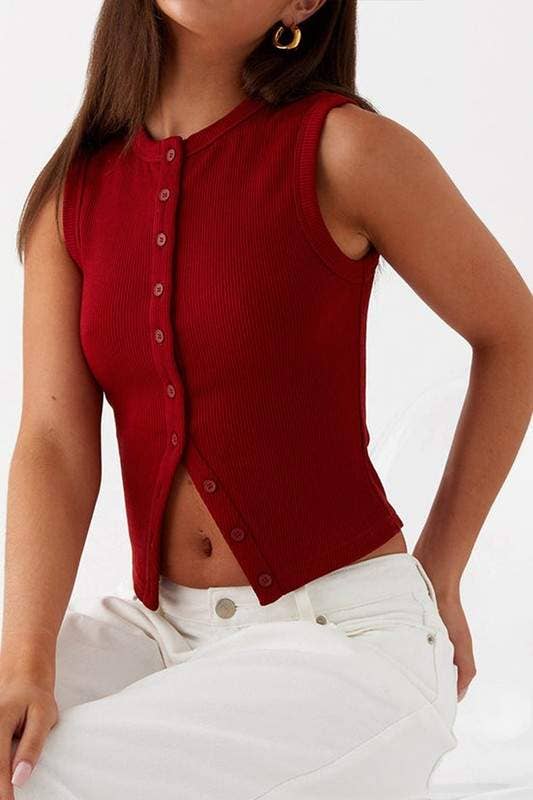 Fashion Combination - Wholesale Knit Sweater - Women's - sleeveless button front crop14