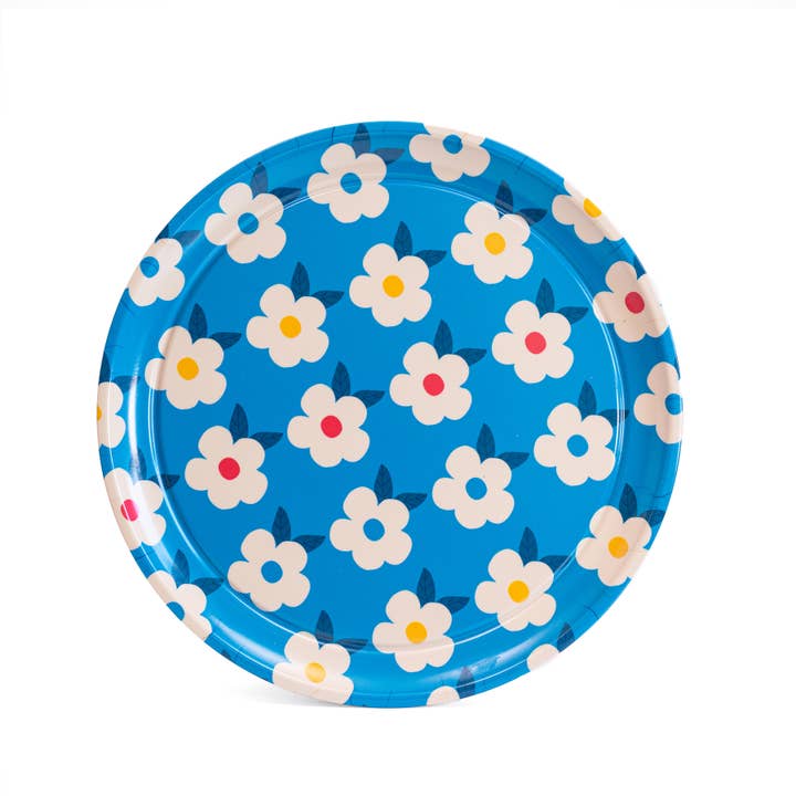 Enamelhappy - Wholesale Decorative Tray - Round Tray Retro Floral Honey Yellow Eclectic Pretty Fun
