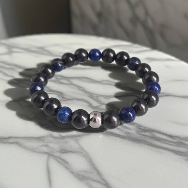 Bracelet with shungite and lapis lazuli beads for wholesale by Schungit-Welt