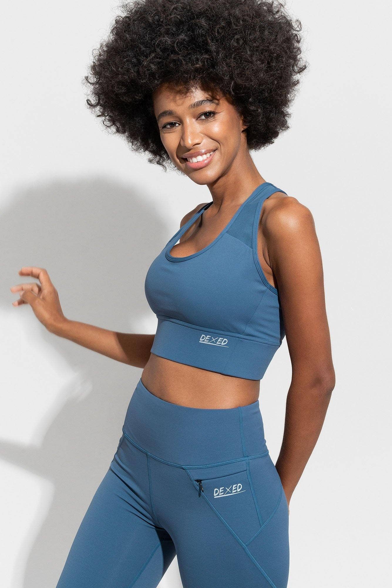Dexed - Wholesale Activewear Set - Women's - Complete Sports Leggings Set | Bones Ink Blue Bra4