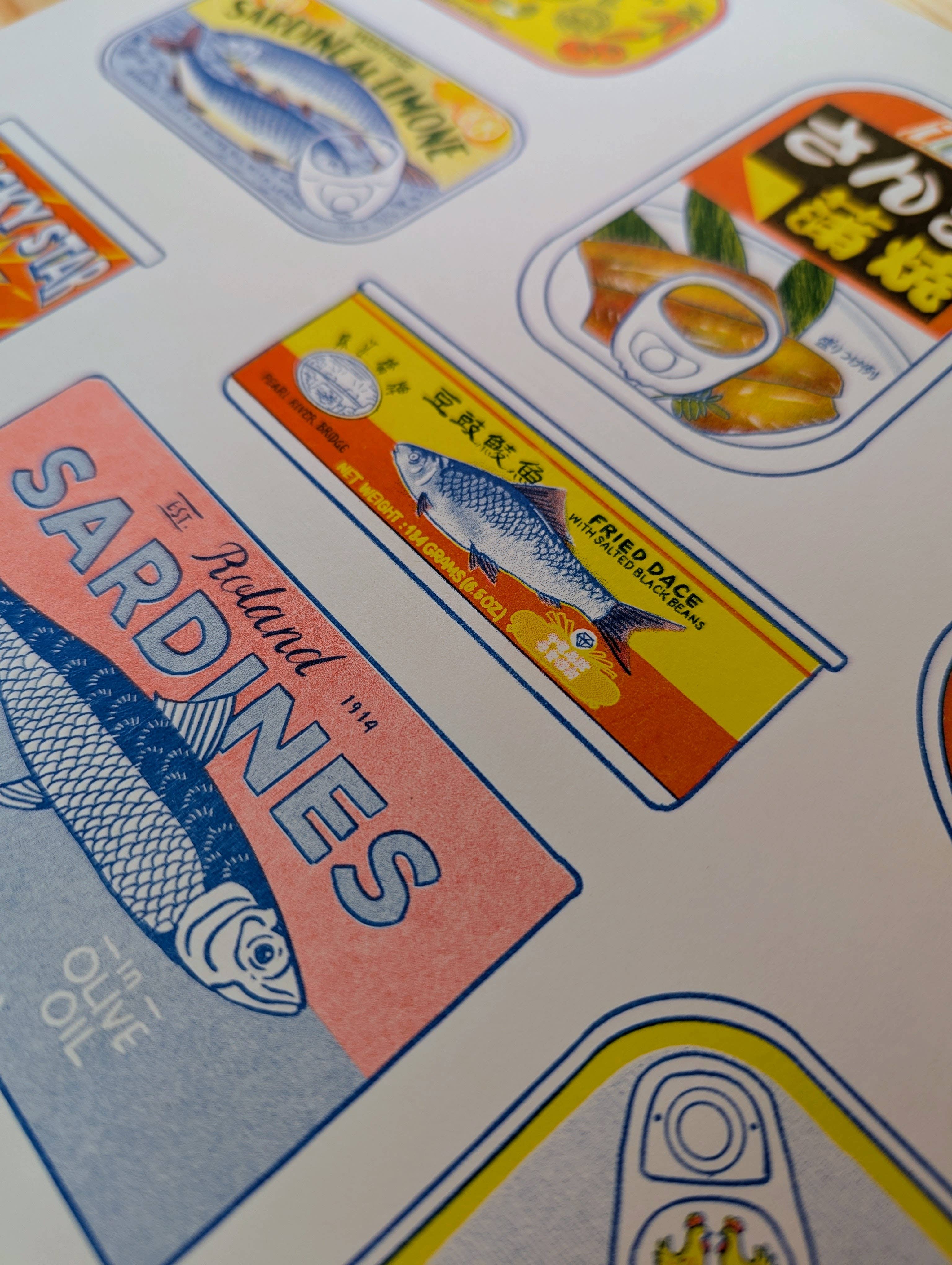 Christina Hu - Wholesale Kunstprint - Risograph-print van ingeblikte vis - 22 x 28 cm1