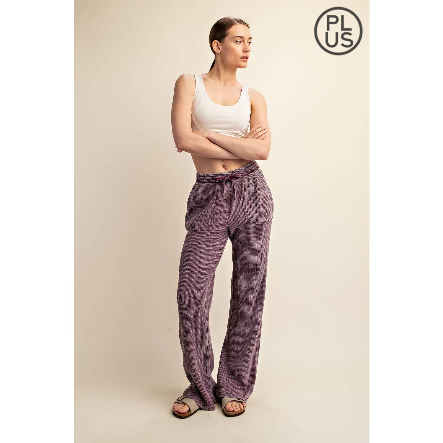 Rae Mode - Vente Pantalon de sport – femme - PANTALONS DE SURVÊTEMENT DROITS GAUFRÉS DÉLAVÉS AUX MINÉRAUX DE GRANDE TAILLE19